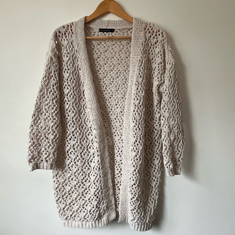 Boho hippie crochet open front cardigan, size small